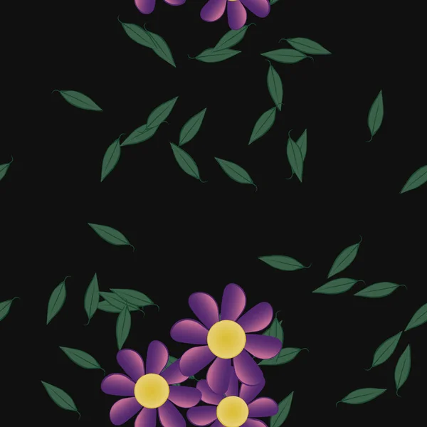 Ilustración Vectorial Flores Con Hojas Fondo Sin Costuras — Archivo Imágenes Vectoriales