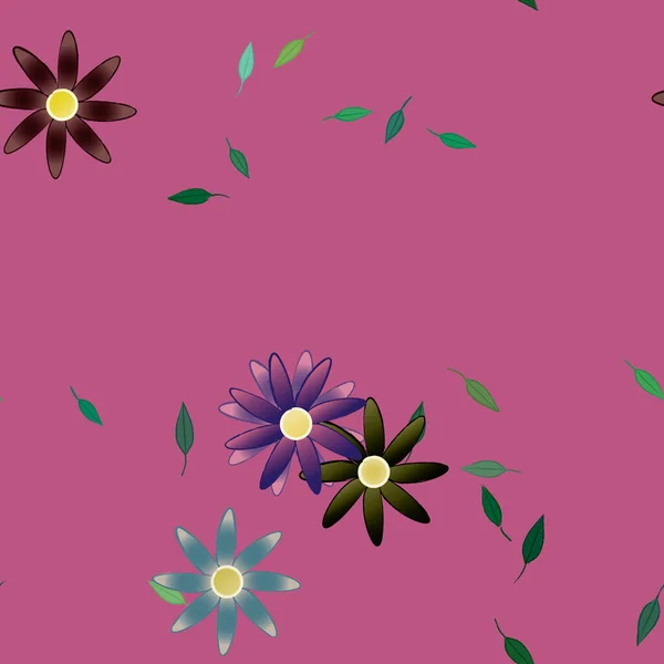 Ilustração Vetorial Flores Com Folhas Sem Costura Fundo — Vetor de Stock