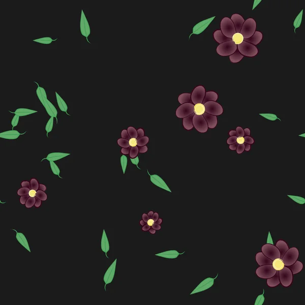 Ilustración Vectorial Flores Con Hojas Fondo Sin Costuras — Vector de stock