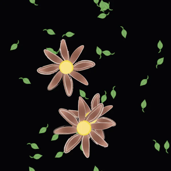 Ilustración Vectorial Flores Con Hojas Fondo Sin Costuras — Archivo Imágenes Vectoriales