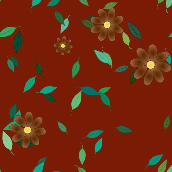 Ilustración Vectorial Flores Con Hojas Fondo Sin Costuras — Vector de stock