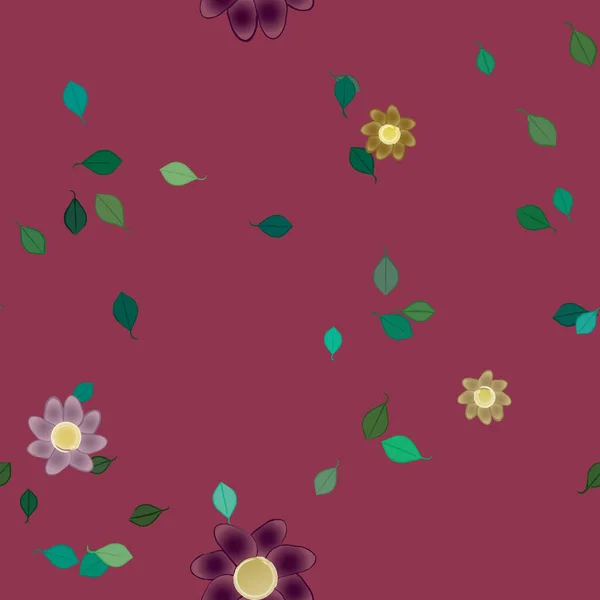 Vektorillustration Blumen Mit Blättern Nahtloser Hintergrund — Stockvektor