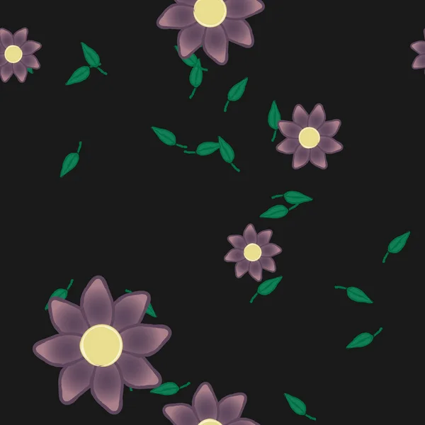 Vektorillustration Blumen Mit Blättern Nahtloser Hintergrund — Stockvektor