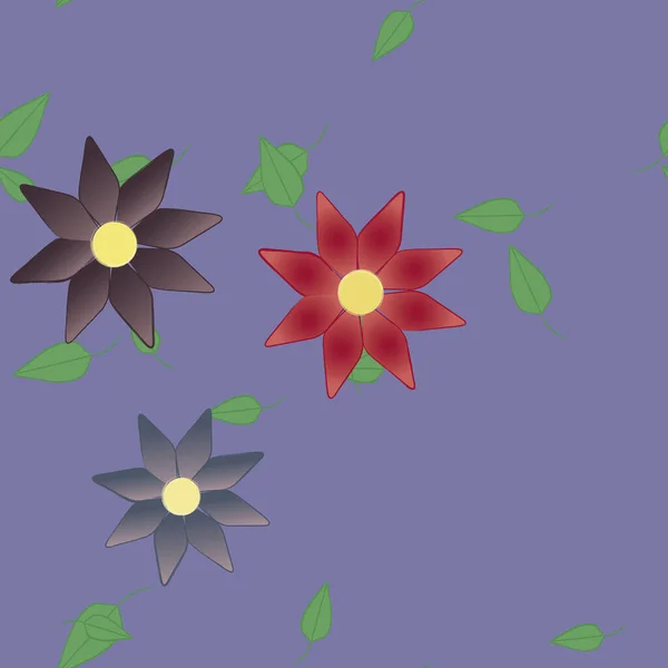 Ilustración Vectorial Flores Con Hojas Fondo Sin Costuras — Archivo Imágenes Vectoriales