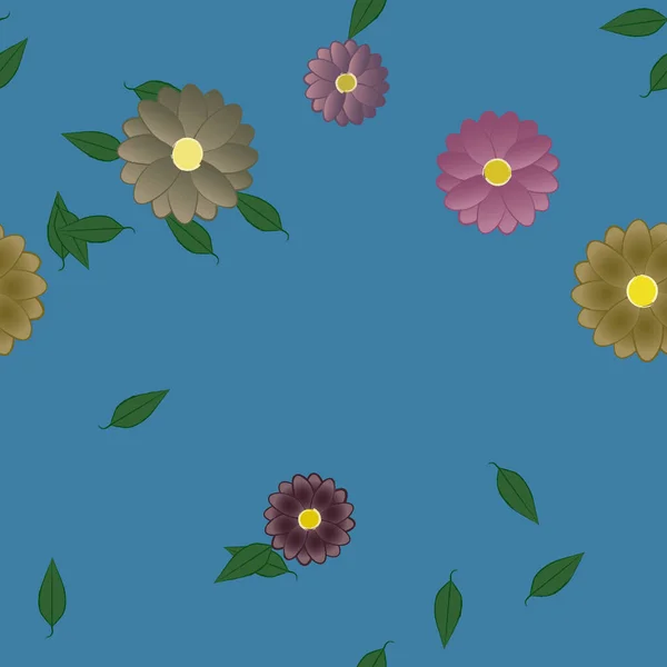 Vektorillustration Blumen Mit Blättern Nahtloser Hintergrund — Stockvektor