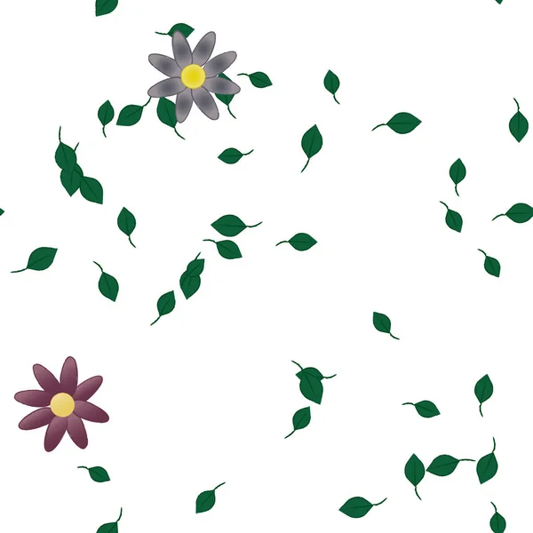 Vektorillustration Blumen Mit Blättern Nahtloser Hintergrund — Stockvektor