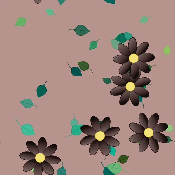 Fleurs Pétales Avec Feuilles Fond Sans Couture Illustration Vectorielle — Image vectorielle