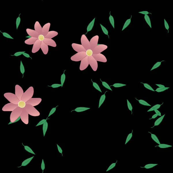 Ilustración Vectorial Flores Con Hojas Fondo Sin Costuras — Archivo Imágenes Vectoriales