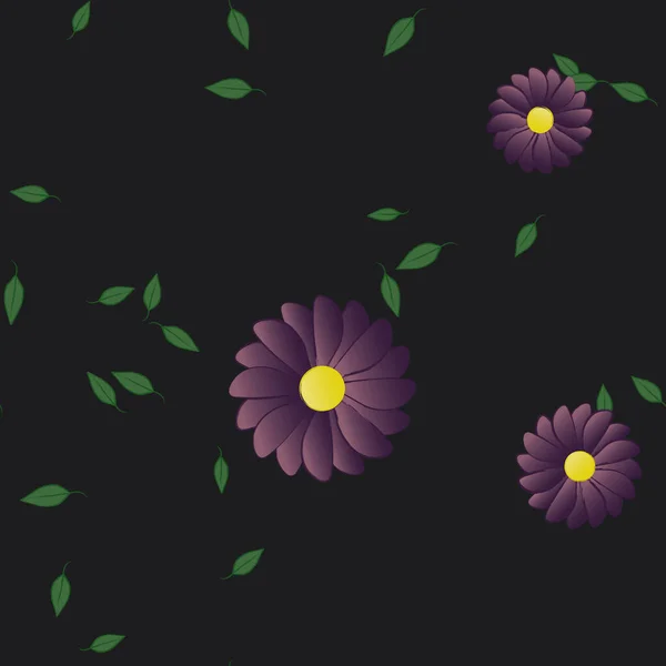 Vektor Illustration Blommor Med Blad Sömlös Bakgrund — Stock vektor