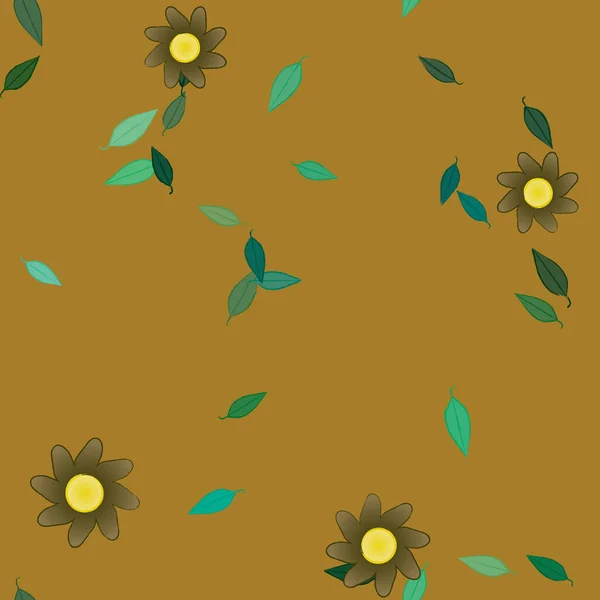 Ilustração Vetorial Flores Com Folhas Sem Costura Fundo — Vetor de Stock