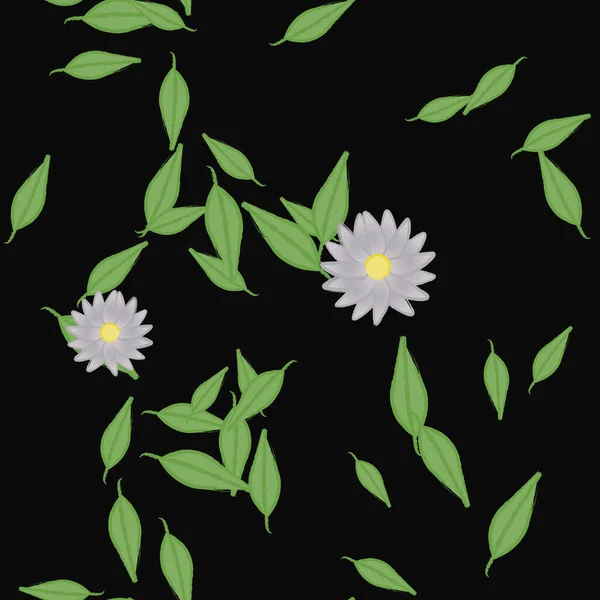 Ilustración Vectorial Flores Con Hojas Fondo Sin Costuras — Vector de stock