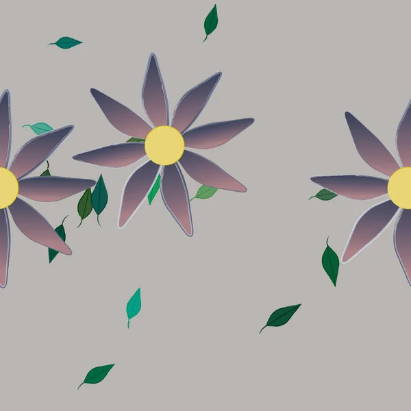 Ilustración Vectorial Flores Con Hojas Fondo Sin Costuras — Archivo Imágenes Vectoriales