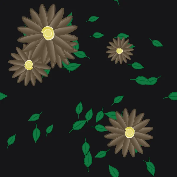 Illustration Vectorielle Fleurs Avec Feuilles Fond Sans Couture — Image vectorielle