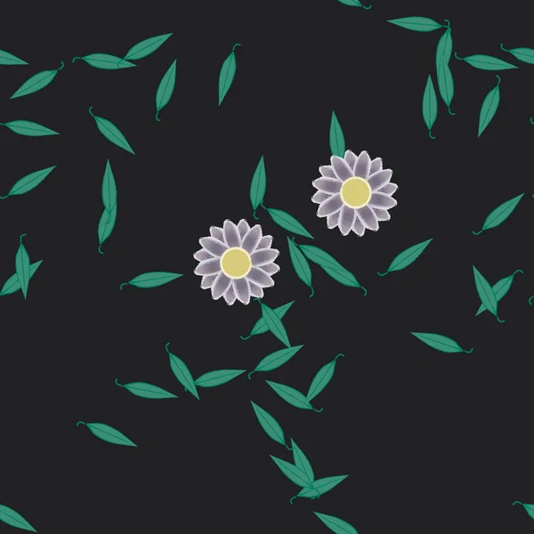 Illustration Vectorielle Fleurs Avec Feuilles Fond Sans Couture — Image vectorielle