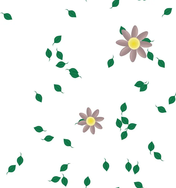 Vektorillustration Blumen Mit Blättern Nahtloser Hintergrund — Stockvektor