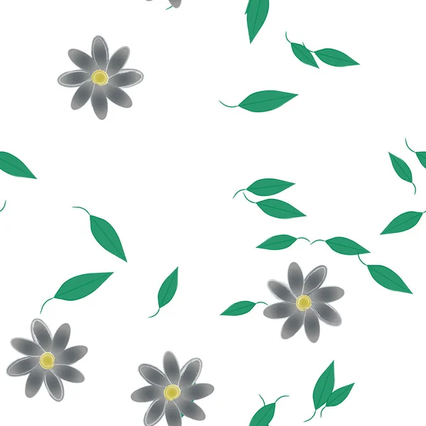 Vektorillustration Blumen Mit Blättern Nahtloser Hintergrund — Stockvektor