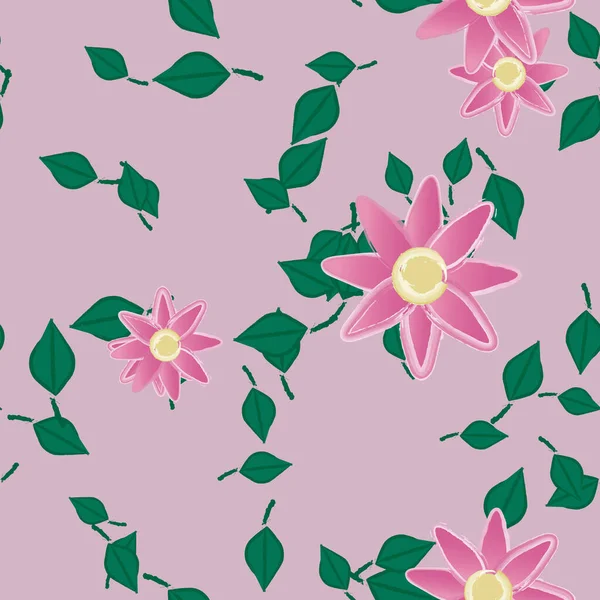 Ilustración Vectorial Flores Con Hojas Fondo Sin Costuras — Archivo Imágenes Vectoriales