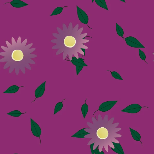 Vektorillustration Blumen Mit Blättern Nahtloser Hintergrund — Stockvektor