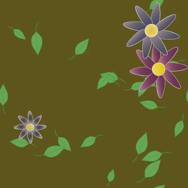 Ilustración Vectorial Flores Con Hojas Fondo Sin Costuras — Archivo Imágenes Vectoriales