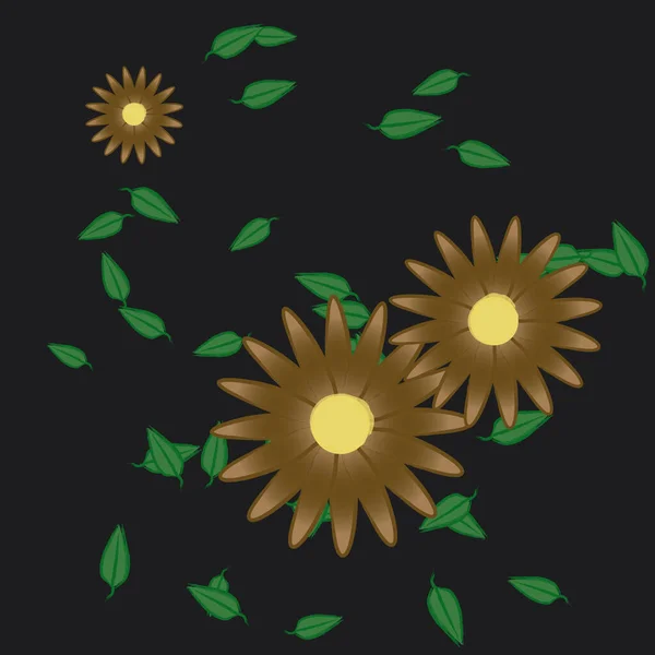 Ilustración Vectorial Flores Con Hojas Fondo Sin Costuras — Vector de stock