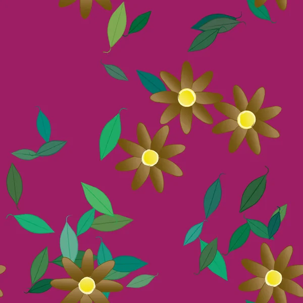 Vektorillustration Blumen Mit Blättern Nahtloser Hintergrund — Stockvektor