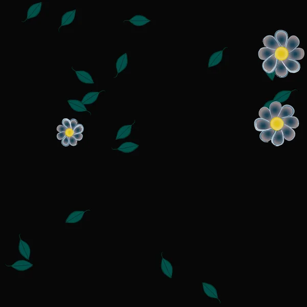 Ilustracja Wektor Kwiaty Liśćmi Bezszwowe Tło — Wektor stockowy