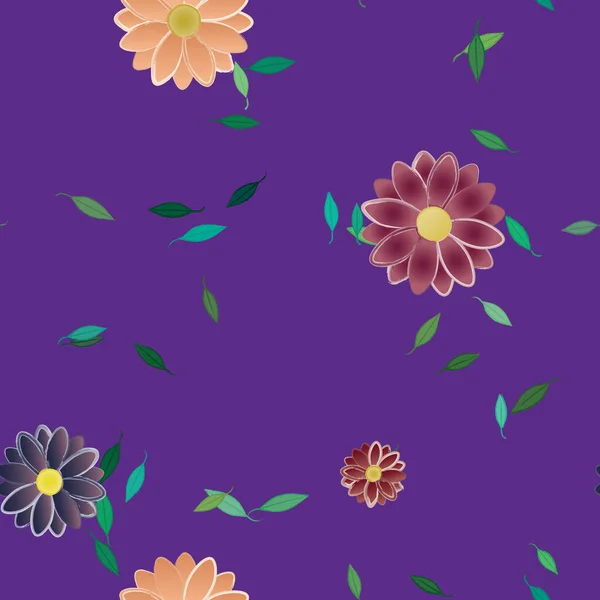 Vektorillustration Blumen Mit Blättern Nahtloser Hintergrund — Stockvektor