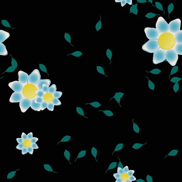 Ilustración Vectorial Flores Con Hojas Fondo Sin Costuras — Archivo Imágenes Vectoriales