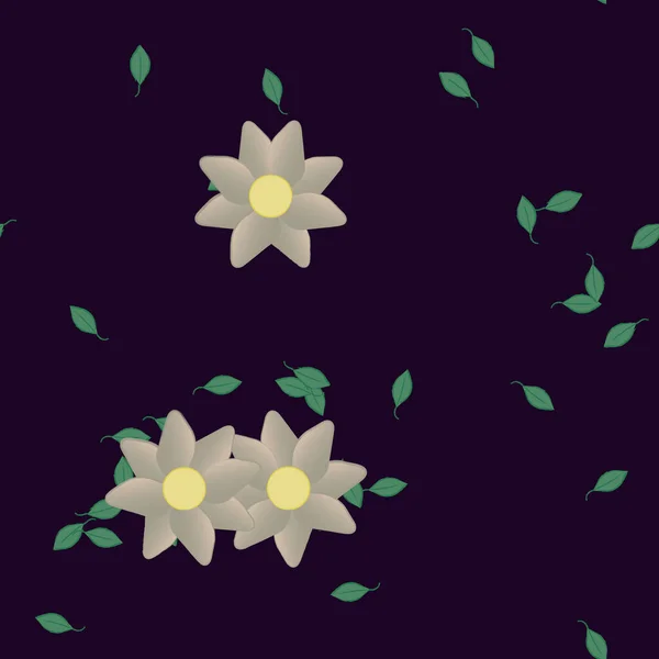 Vektorillustration Blumen Mit Blättern Nahtloser Hintergrund — Stockvektor