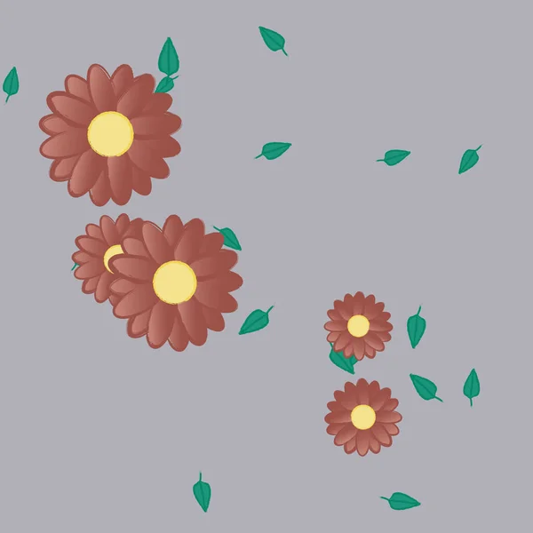 Vektorillustration Blumen Mit Blättern Nahtloser Hintergrund — Stockvektor