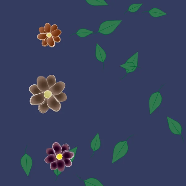 Ilustración Vectorial Flores Con Hojas Fondo Sin Costuras — Vector de stock