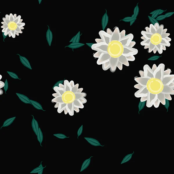 Vector Illustratie Bloemen Met Bladeren Naadloze Achtergrond — Stockvector