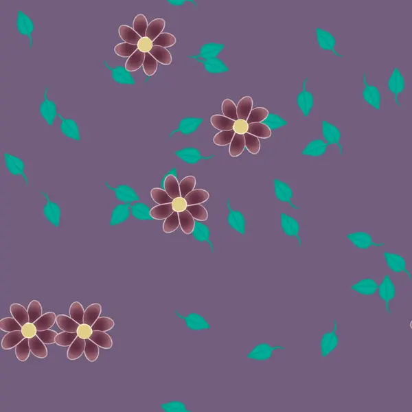 Ilustración Vectorial Flores Con Hojas Fondo Sin Costuras — Archivo Imágenes Vectoriales