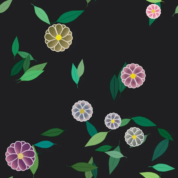 Vektorillustration Blumen Mit Blättern Nahtloser Hintergrund — Stockvektor