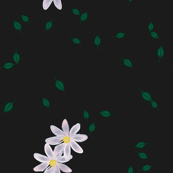 Ilustración Vectorial Flores Con Hojas Fondo Sin Costuras — Vector de stock