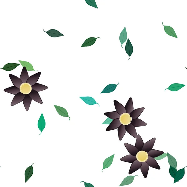 Ilustração Vetorial Flores Com Folhas Sem Costura Fundo — Vetor de Stock