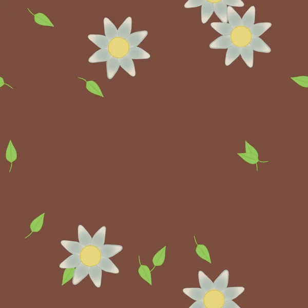 Ilustración Vectorial Flores Con Hojas Fondo Sin Costuras — Vector de stock