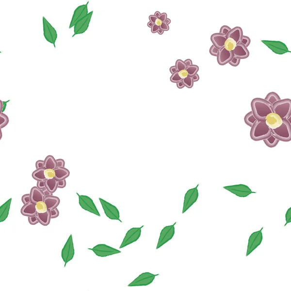 Vektorillustration Blumen Mit Blättern Nahtloser Hintergrund — Stockvektor