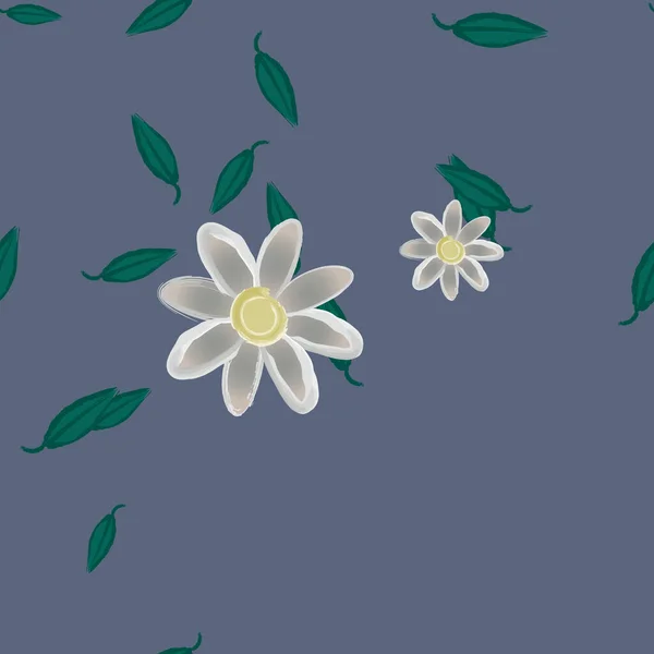 Ilustración Vectorial Flores Con Hojas Fondo Sin Costuras — Vector de stock