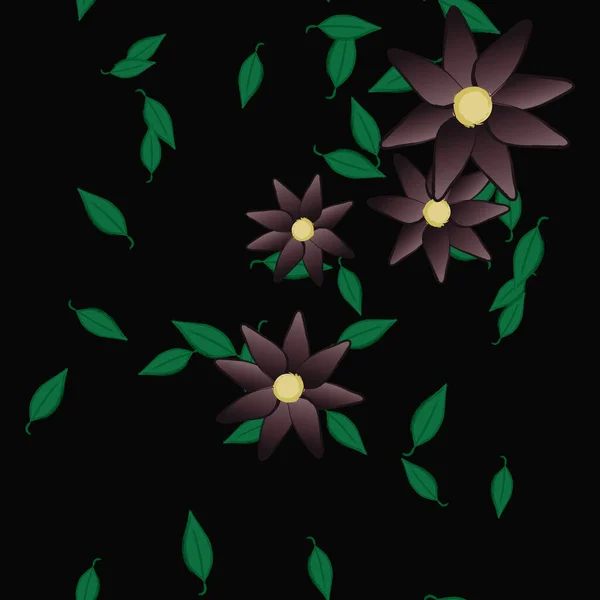 Ilustración Vectorial Flores Con Hojas Fondo Sin Costuras — Vector de stock