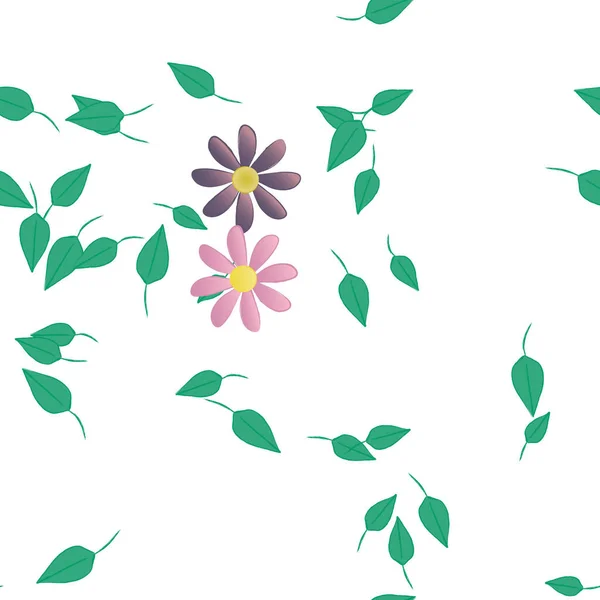 Vektorillustration Blumen Mit Blättern Nahtloser Hintergrund — Stockvektor