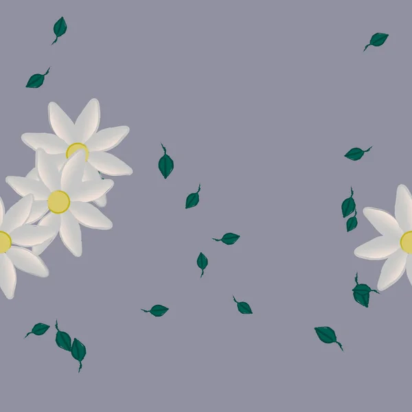 Vektorillustration Blumen Mit Blättern Nahtloser Hintergrund — Stockvektor