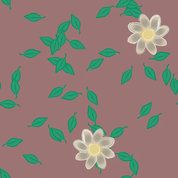 Ilustración Vectorial Flores Con Hojas Fondo Sin Costuras — Archivo Imágenes Vectoriales