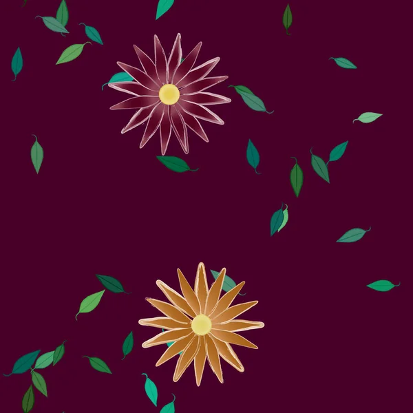 Illustration Vectorielle Fleurs Avec Feuilles Fond Sans Couture — Image vectorielle