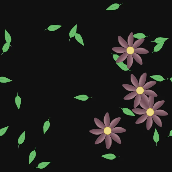 Vektorillustration Blumen Mit Blättern Nahtloser Hintergrund — Stockvektor