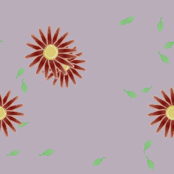 Ilustração Vetorial Flores Com Folhas Sem Costura Fundo — Vetor de Stock