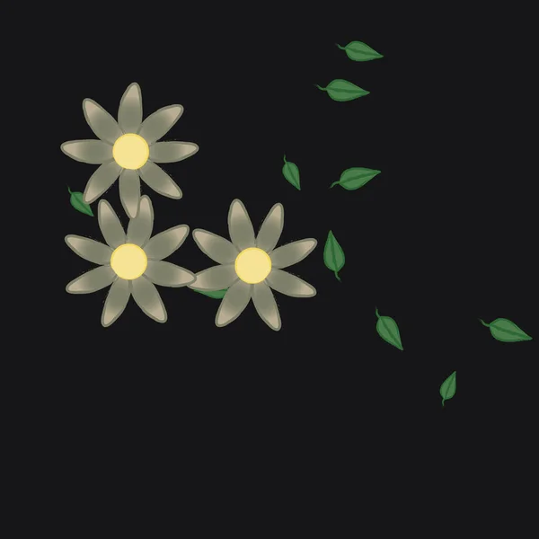 Ilustración Vectorial Flores Con Hojas Fondo Sin Costuras — Archivo Imágenes Vectoriales