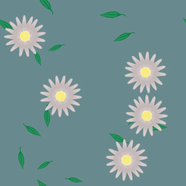 Vektorillustration Blumen Mit Blättern Nahtloser Hintergrund — Stockvektor