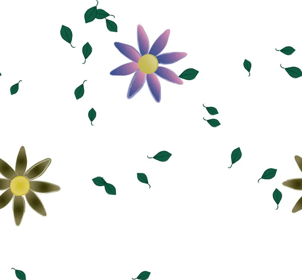 Vektorillustration Blumen Mit Blättern Nahtloser Hintergrund — Stockvektor