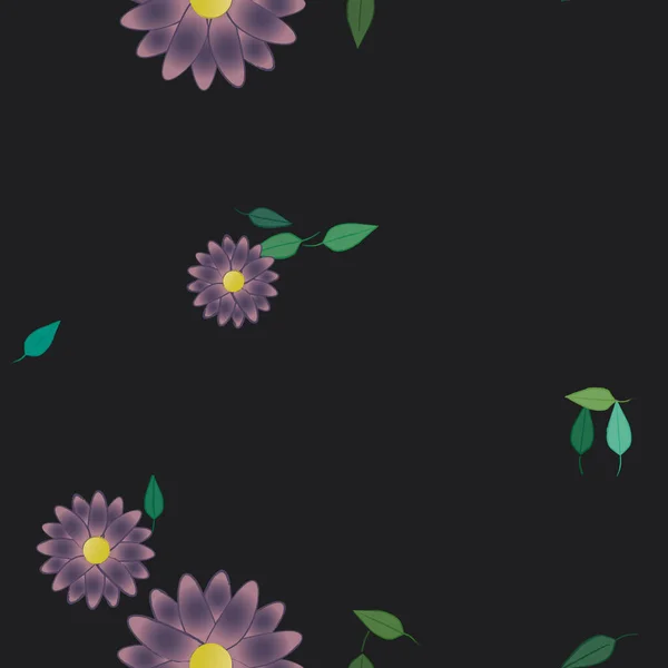 Vektorillustration Blumen Mit Blättern Nahtloser Hintergrund — Stockvektor